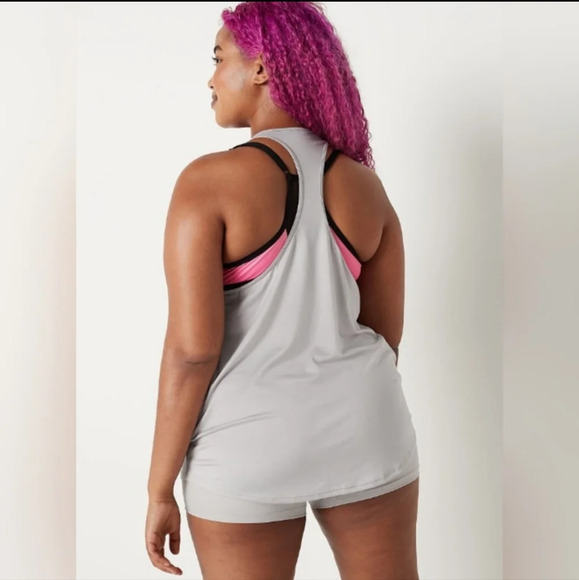 Pink Victoria's Secret Active Gray Logo Racerback Tank Top Size Women's Medium - Picture 3 of 15